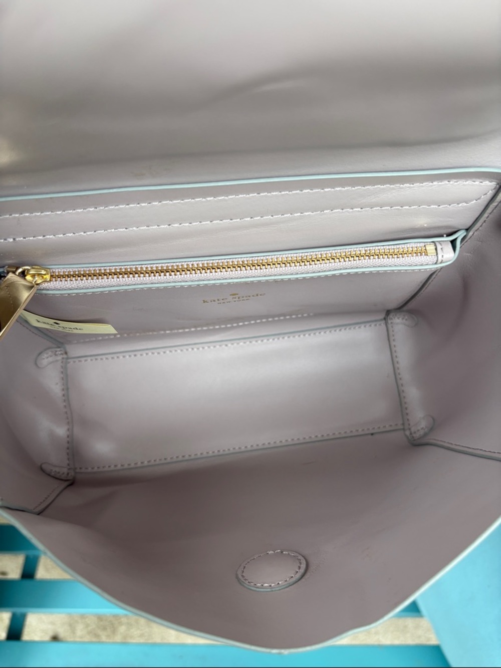 Kate Spade slate blue bag with Scarf-Wrapped Handle and silver chain crossbody. - Picture 10 of 13